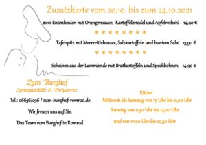 Zum Burghof - Zusatzkarte vom 20.10.2021 bis 24.10.2021